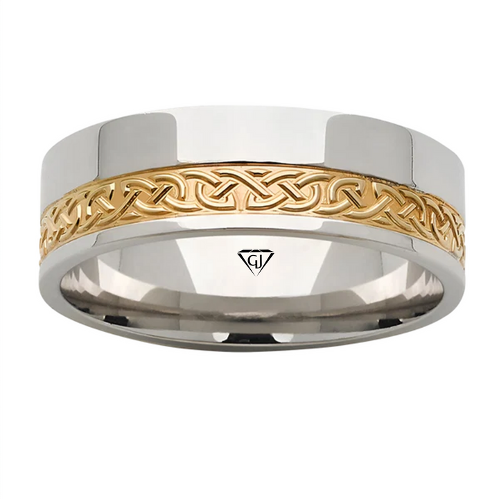 Two-Tone Celtic Knot Men's Solid Gold Band WG2