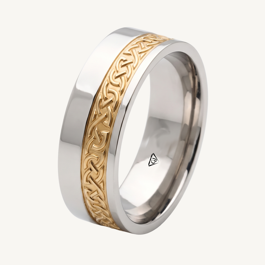 Two-Tone Celtic Knot Men's Solid Gold Band