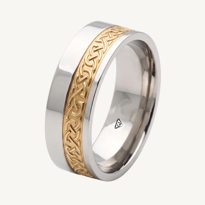 Two-Tone Celtic Knot Men's Solid Gold Band