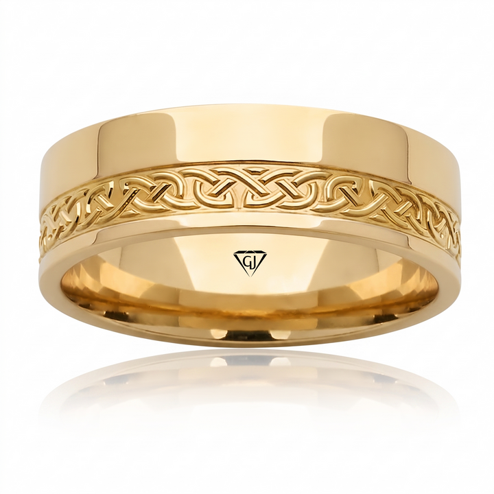 Two-Tone Celtic Knot Men's Solid Gold Band YG 2