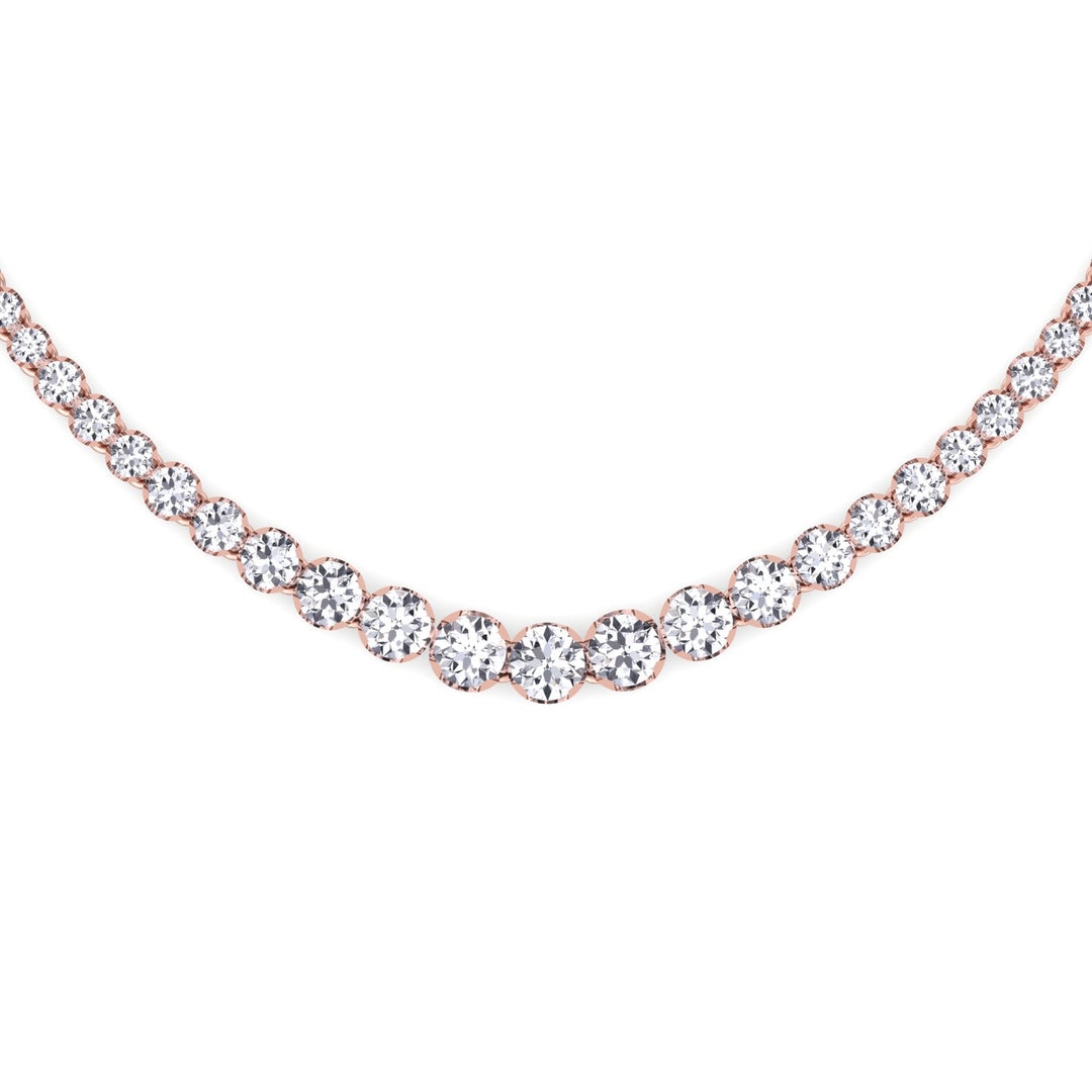 Graduated Natural Diamond Tennis Necklace 14K Solid Gold (Crown Prong, Buttercup Setting)