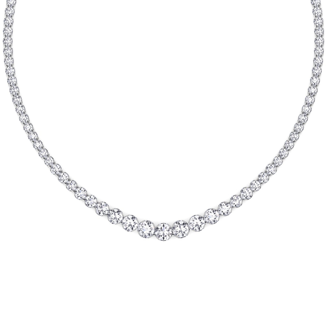 Graduated Natural Diamond Tennis Necklace 18K Solid Gold ( Crown Prong, Buttercup Setting )