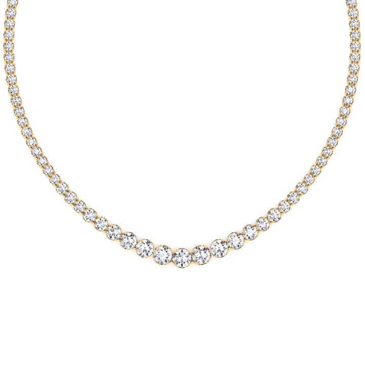 Graduated Natural Diamond Tennis Necklace 14K Solid Gold (Crown Prong, Buttercup Setting)