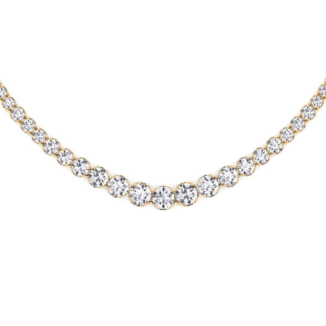 Graduated Natural Diamond Tennis Necklace 14K Solid Gold (Crown Prong, Buttercup Setting)