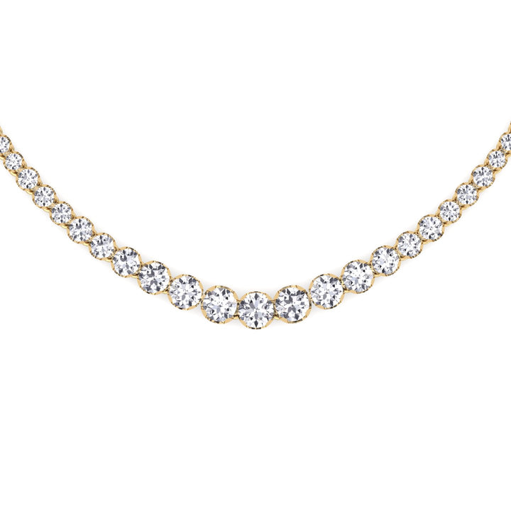 Graduated Natural Diamond Tennis Necklace 14K Solid Gold (Crown Prong, Buttercup Setting)