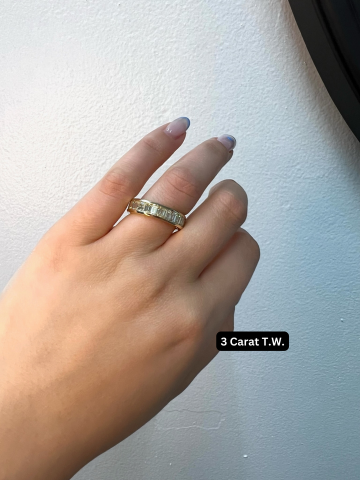 Channel Emerald Natural Diamond Eternity Band, Yellow Gold