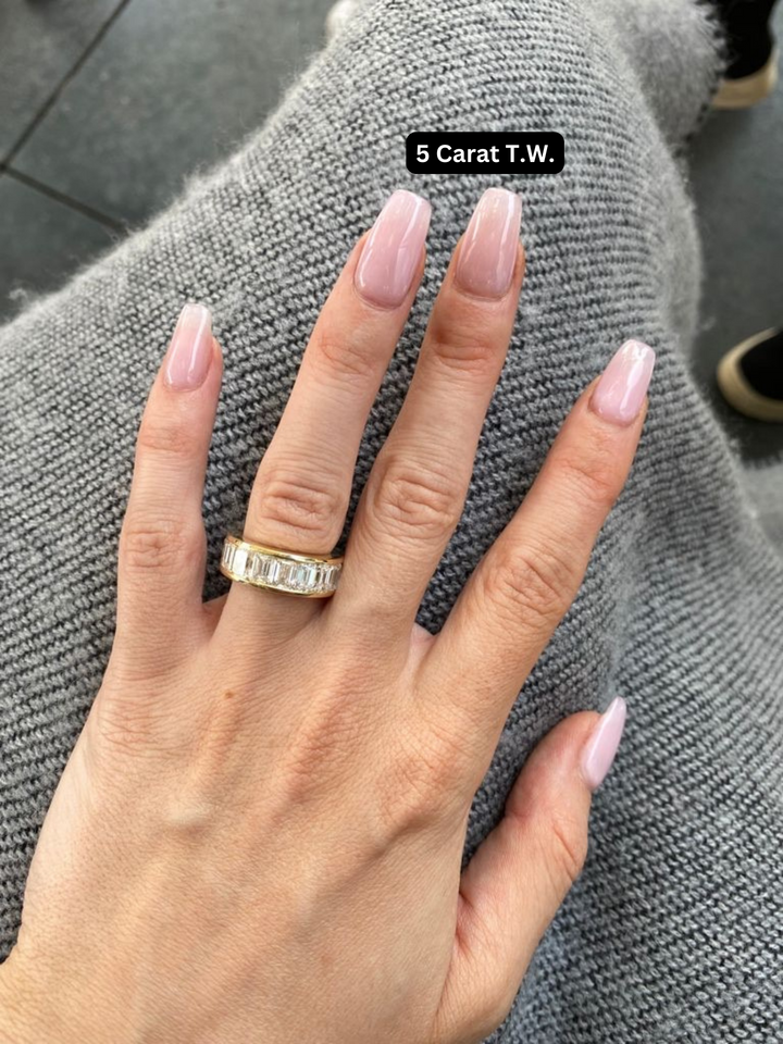 Channel Set Emerald Cut Natural Diamond Eternity Band, Yellow Gold