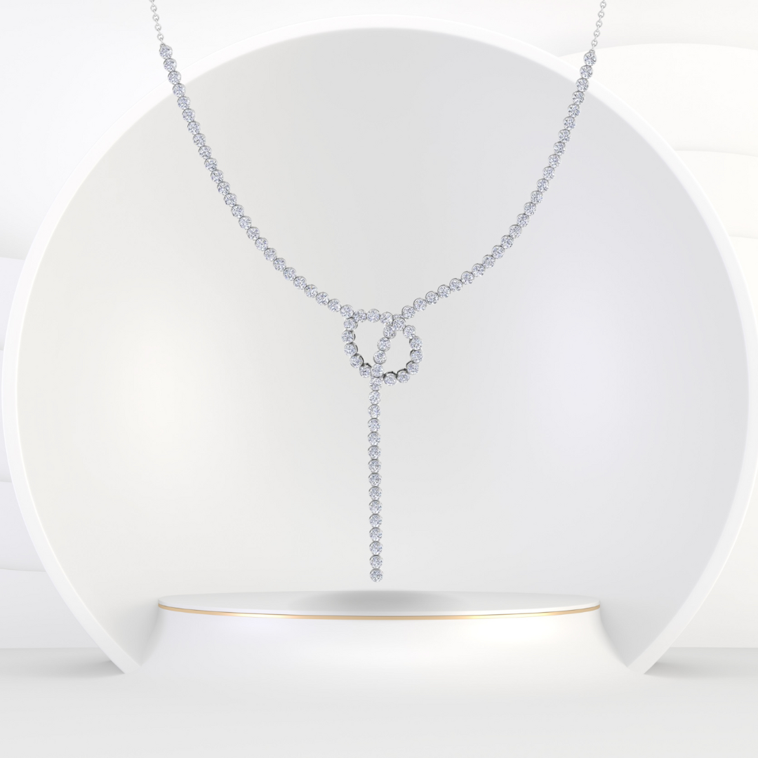 Crown Prong Knot Style Diamond Lariat Necklace