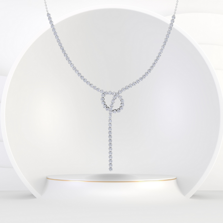 Crown Prong Knot Style Diamond Lariat Necklace