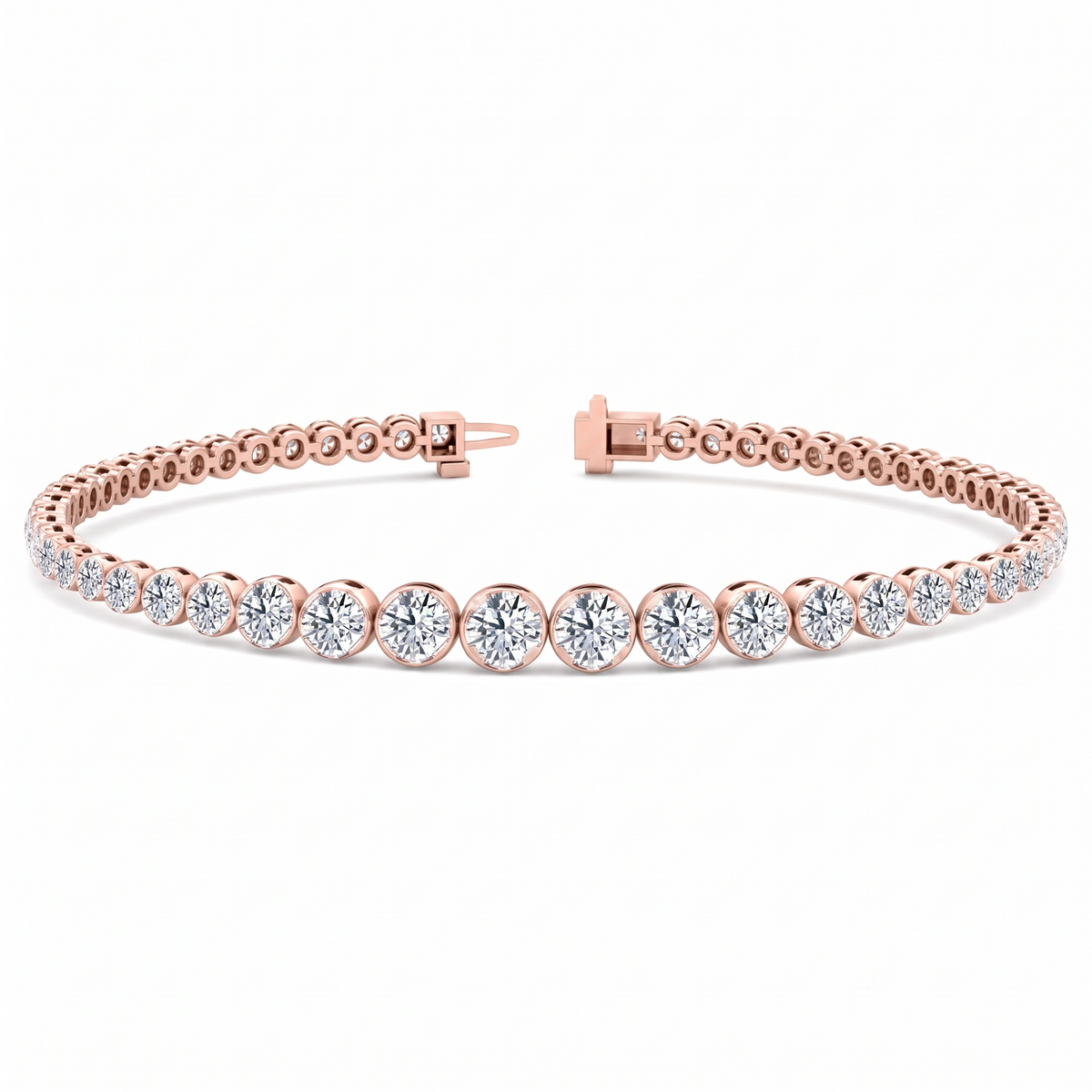 Graduated Natural Diamond Crown Prong Tennis Bracelet Rose