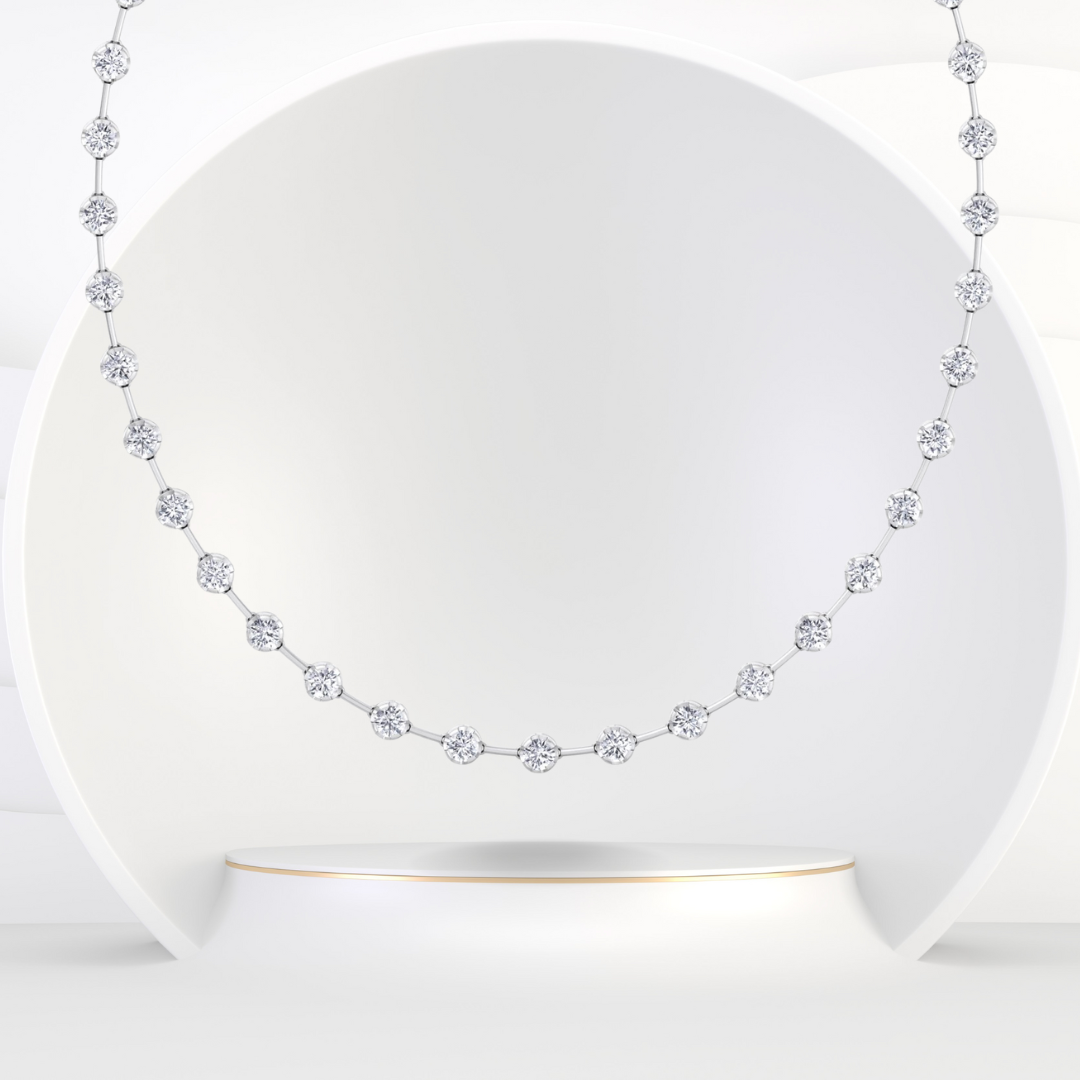 Crown Prong Round Natural Diamond Bar Necklace