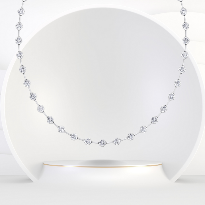 Crown Prong Round Natural Diamond Bar Necklace