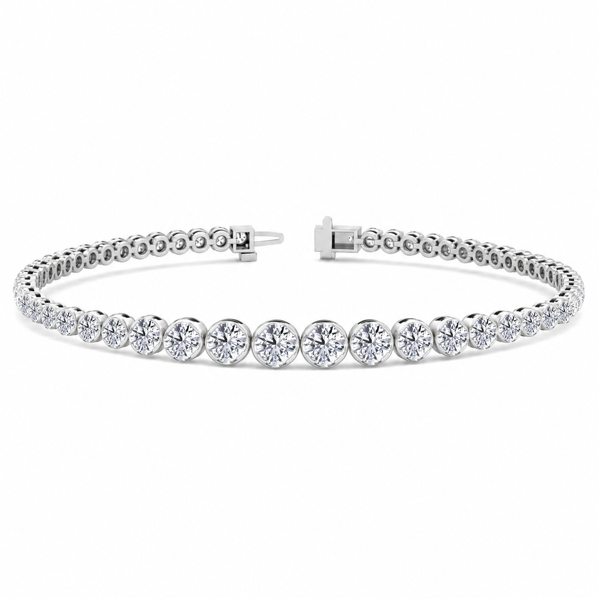 Graduated Natural Diamond Crown Prong Tennis Bracelet White2