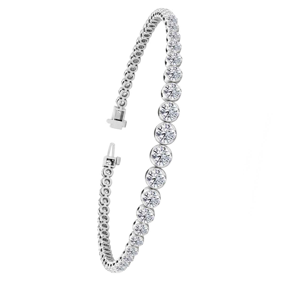 Graduated Natural Diamond Crown Prong Tennis Bracelet White3