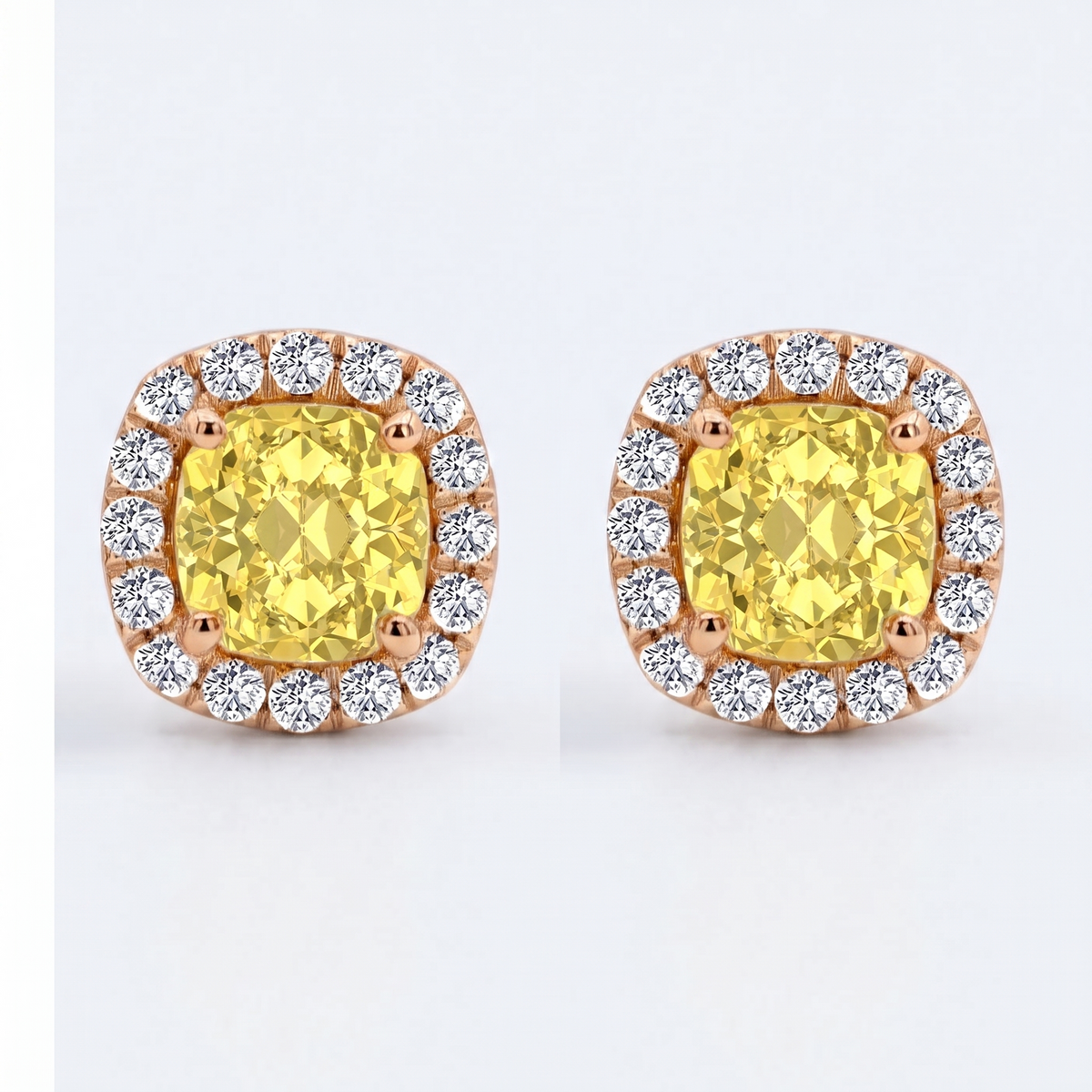 Cushion Cut Natural Fancy Yellow Diamond Halo Studs RG 2