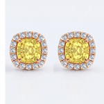 Cushion Cut Natural Fancy Yellow Diamond Halo Studs RG 2
