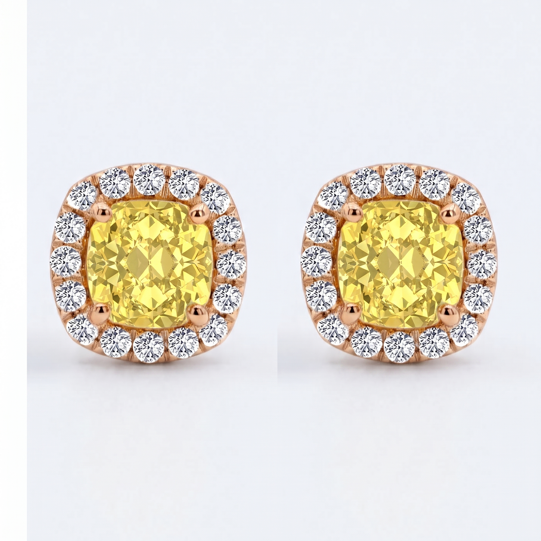 Cushion Cut Natural Fancy Yellow Diamond Halo Studs RG 2