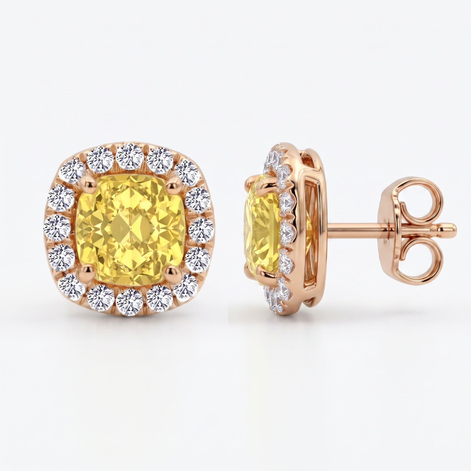 Cushion Cut Natural Fancy Yellow Diamond Halo Studs RG