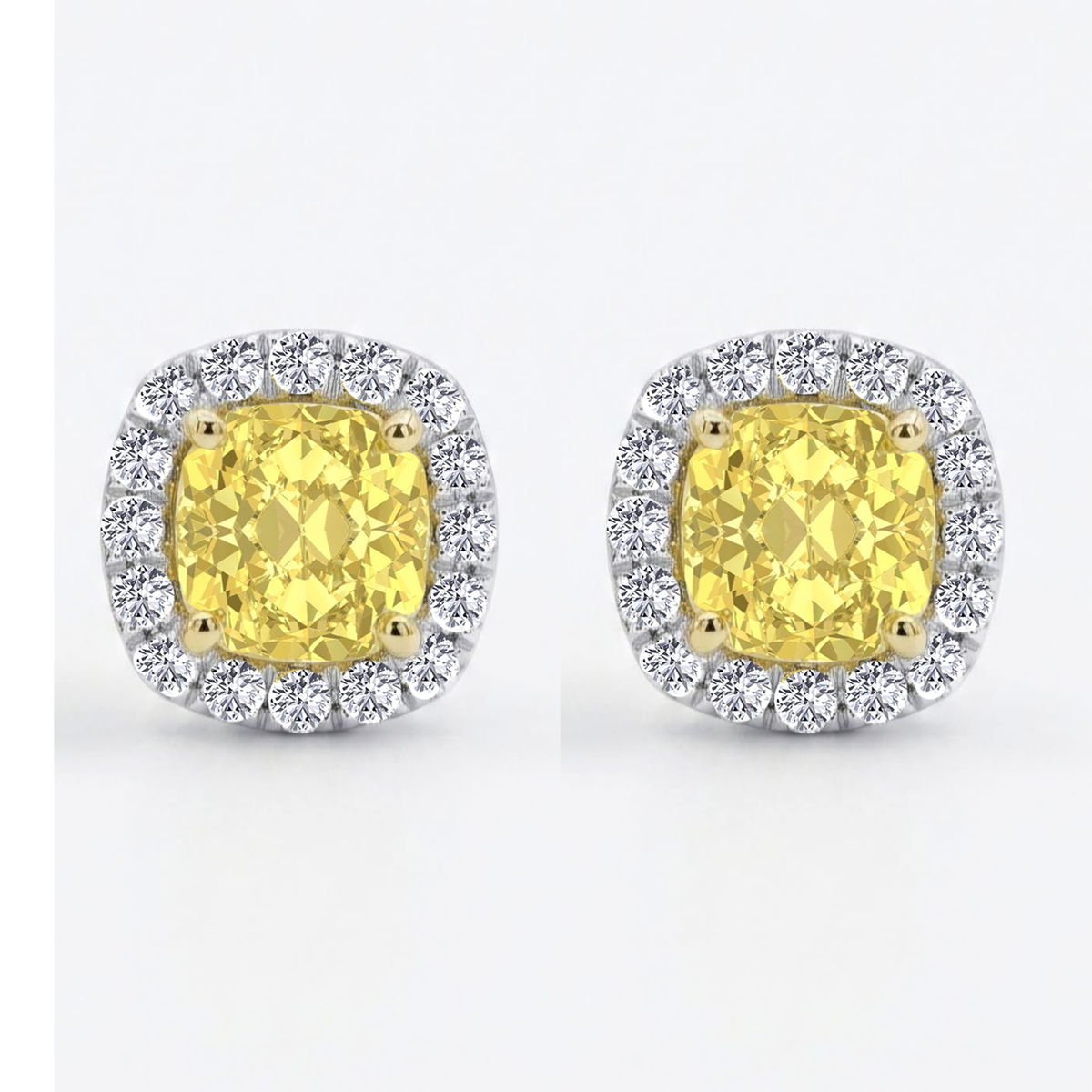 Cushion Cut Natural Fancy Yellow Diamond Halo Studs WG 2