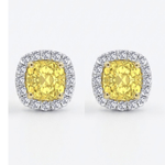 Cushion Cut Natural Fancy Yellow Diamond Halo Studs WG 2
