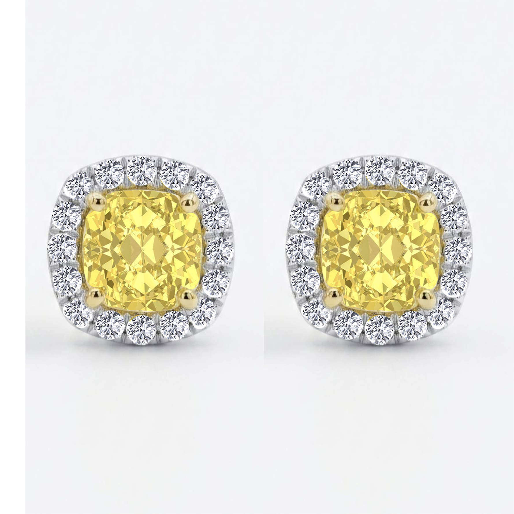 Cushion Cut Natural Fancy Yellow Diamond Halo Studs WG 2
