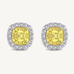 Cushion Cut Natural Fancy Yellow Diamond Halo Studs