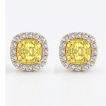 Cushion Cut Natural Fancy Yellow Diamond Halo Studs YG