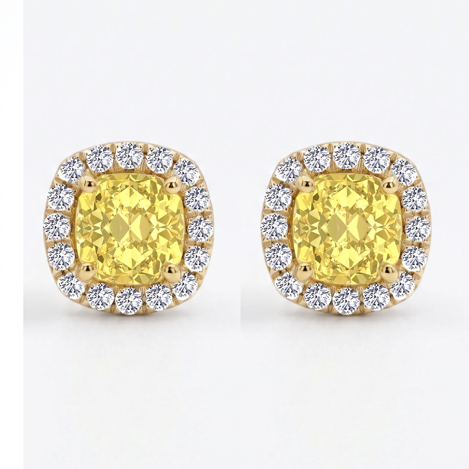 Cushion Cut Natural Fancy Yellow Diamond Halo Studs YG