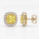 Cushion Cut Natural Fancy Yellow Diamond Halo Studs YG 2