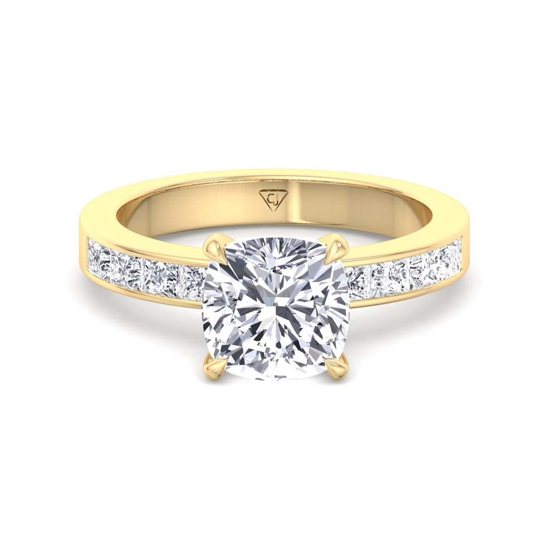 Cushion Shape Diamond Engagement Ring Yellow Gold