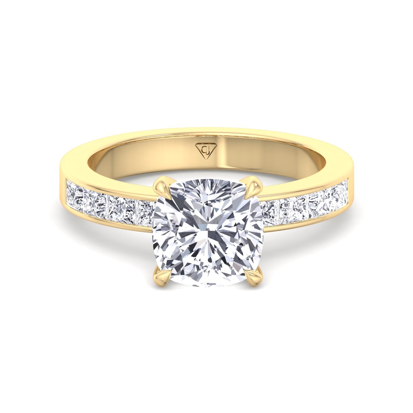 Cushion Shape Diamond Engagement Ring Yellow Gold