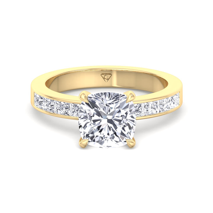 Cushion Shape Diamond Engagement Ring Yellow Gold