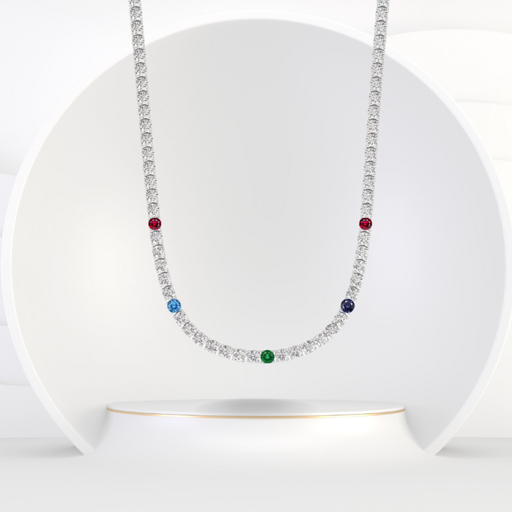 Custom Birthstone Diamond Tennis Necklace Natural Diamond Tennis Necklace 14K Solid Gold