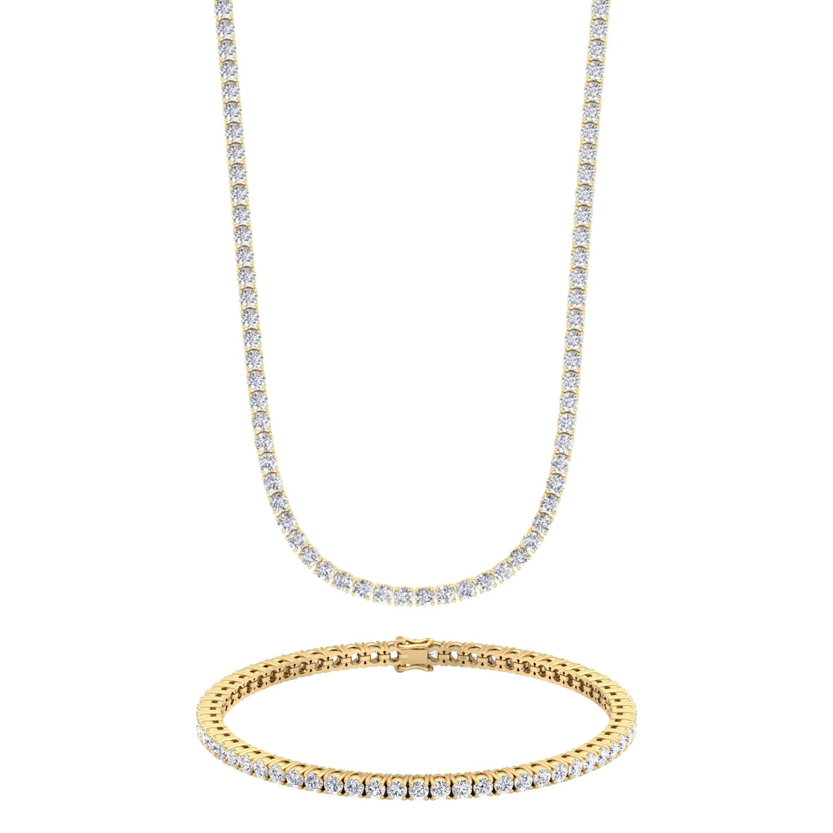Diamond Tennis Necklace & Tennis Bracelet in 14k Yellow Gold