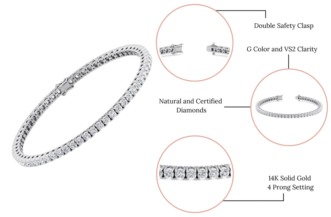 Mega Deal - 8 Carat T.W Round Cut Natural Diamond Tennis Bracelet in 14K Solid Gold in A 4-Prong Setting