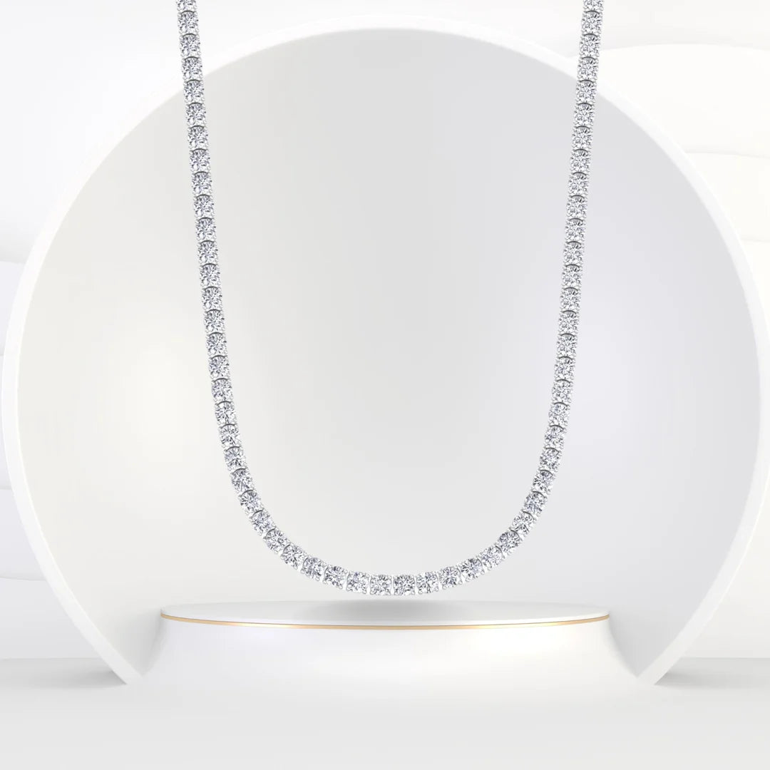 10.15CT Natural Round Diamond Tennis Necklace in 14K White Gold  17.5 Inches
