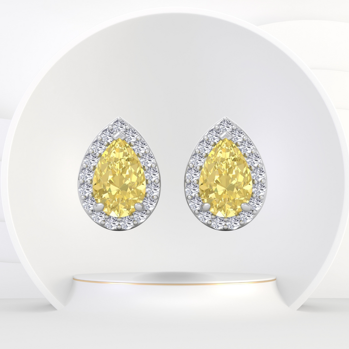 Pear Cut Natural Fancy Yellow Diamond Halo Studs