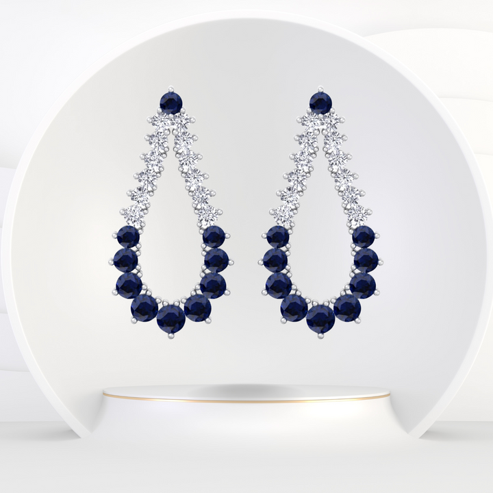 Natural Diamond & Blue Sappher Teardrop Shape Fashion Earrings