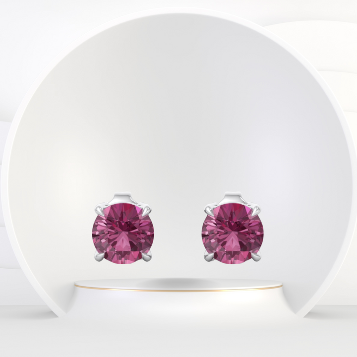 4 Prong Round Shape Natural Pink Sapphire Studs