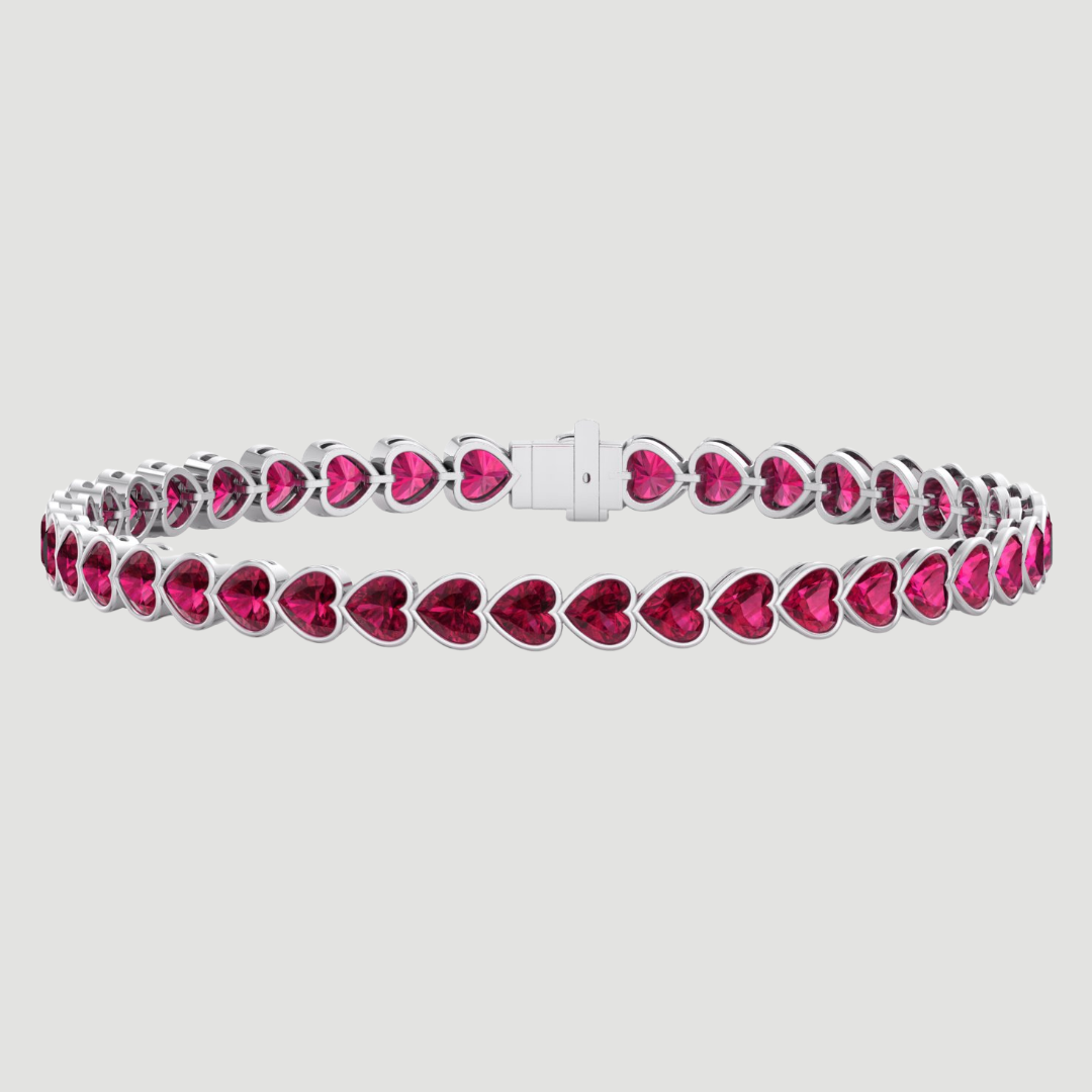 East to West Heart Shape Bezel Set Natural Red Ruby Tennis Bracelet