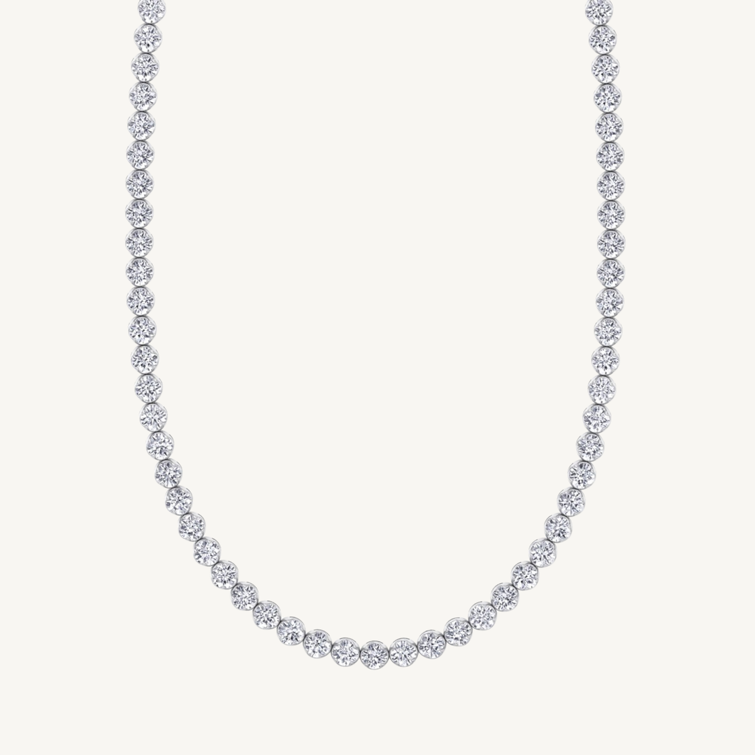 Crown Prong Natural Diamond Tennis Necklace 14K Solid Gold ( Illusion Setting)