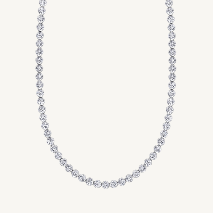 Crown Prong Natural Diamond Tennis Necklace 14K Solid Gold ( Illusion Setting)