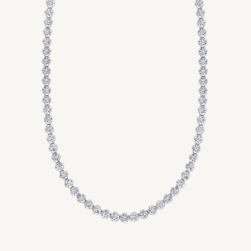 Crown Prong Natural Diamond Tennis Necklace 14K Solid Gold ( Illusion Setting)