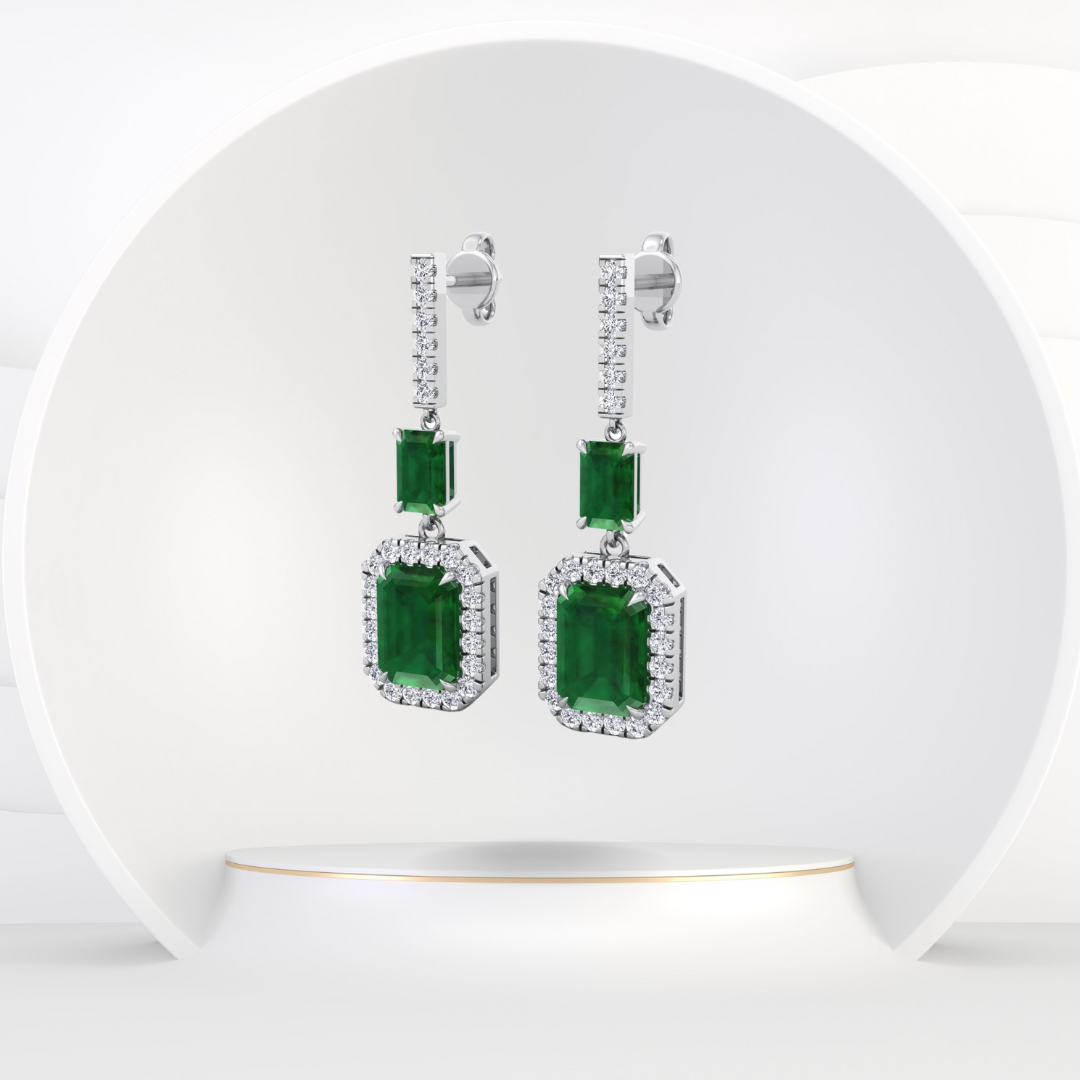 Natural Green Emerald & Diamond Drop Earrings-0.45CTW-14K-18K