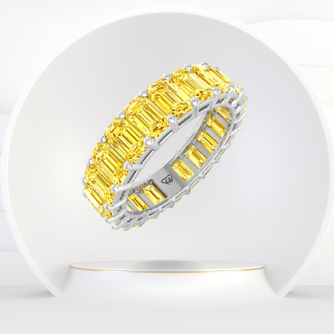 Emerald Shape Natural Fancy Yellow Diamond Eternity Band