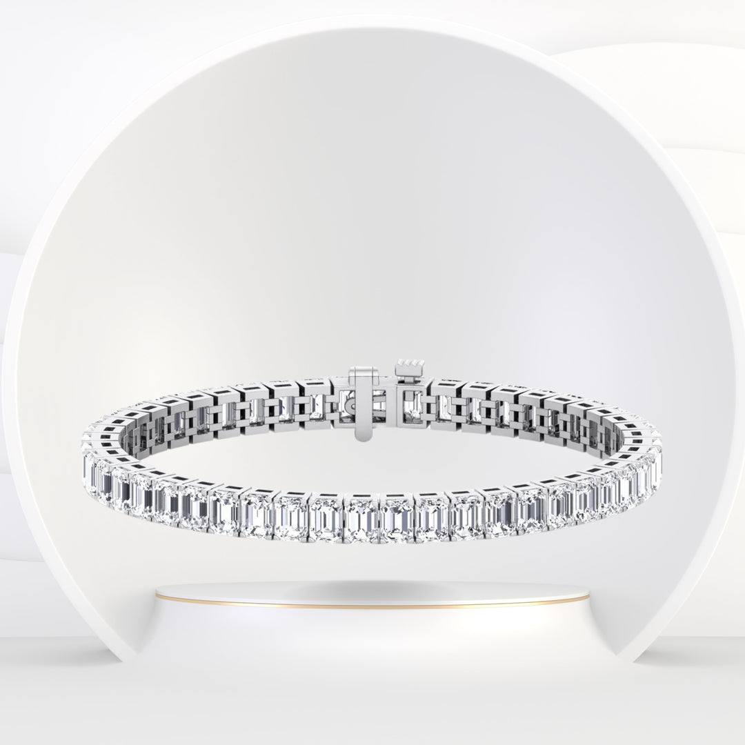 Emerald Cut Natural Diamond Tennis Bracelet 18K Solid Gold