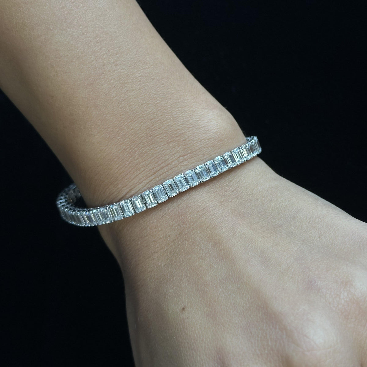 Emerald Cut Natural Diamond Tennis Bracelet Gold on Hand