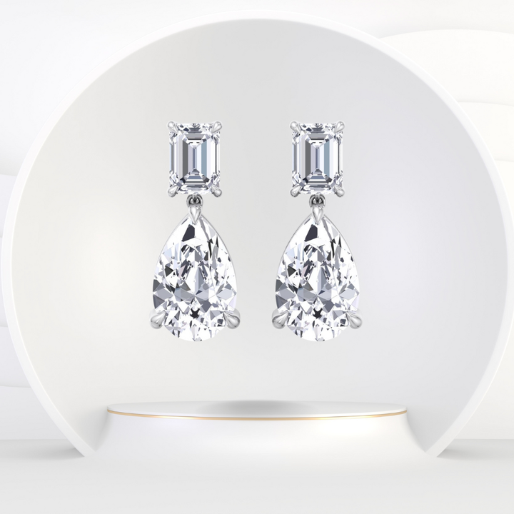 Emerald and Pear Shape Natural Diamond Drop Earrings