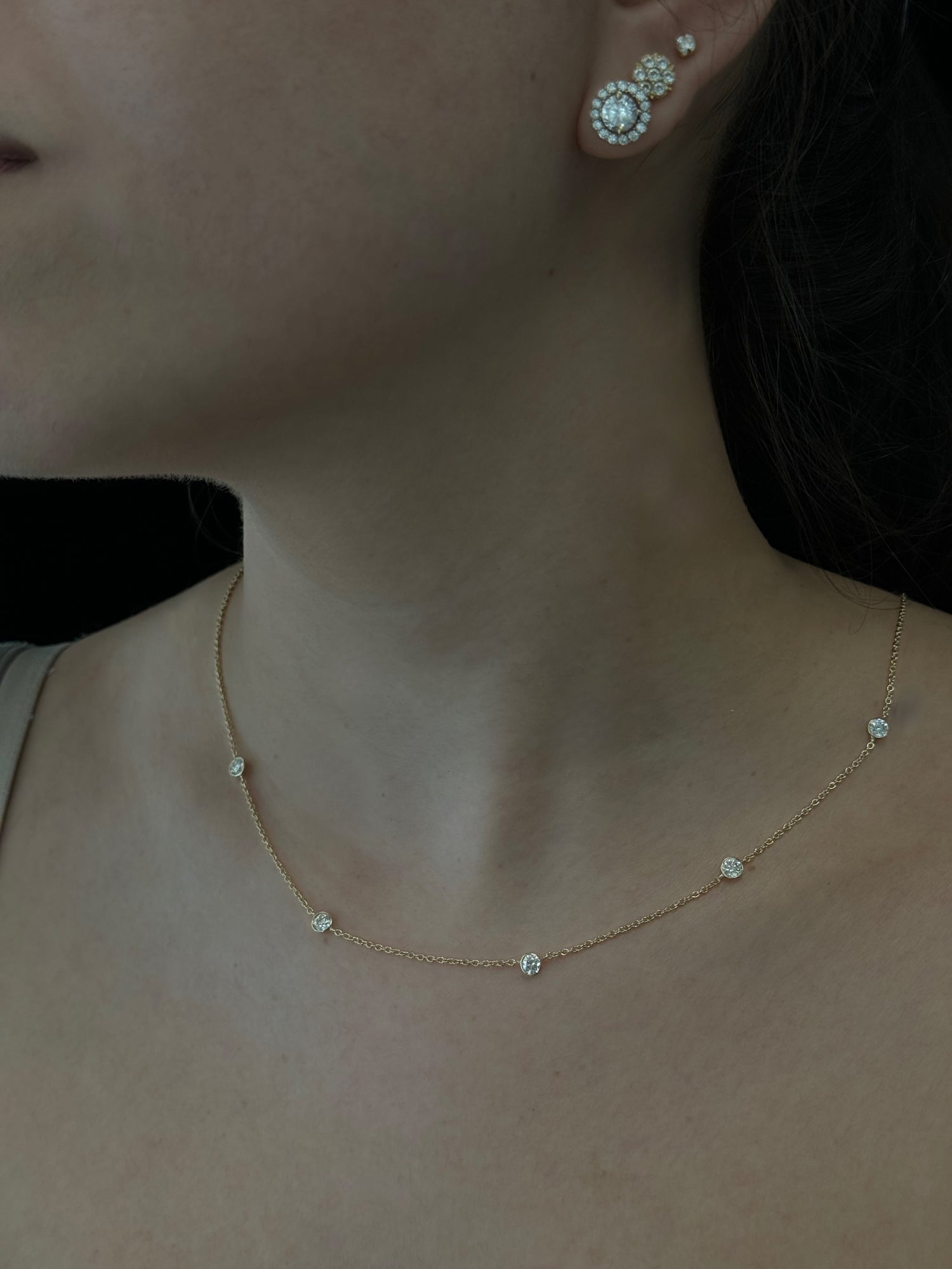 0.60CT T.W. Round Shape Natural Diamond Station Necklace