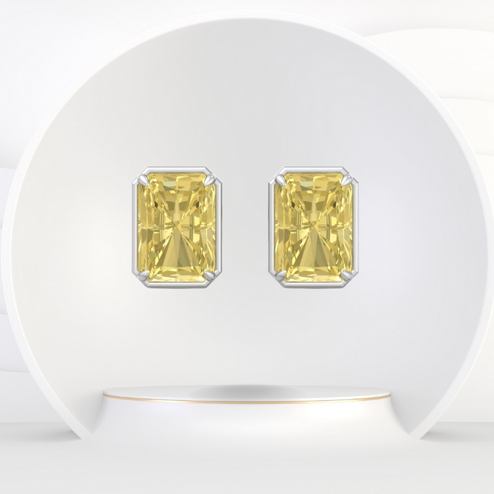 Natural Fancy Yellow Radiant Cut Diamond Studs